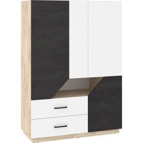   Pax 133 gardróbszekrény 4 ajtó 2 fiók - Endgrain tölgy - Fehér - Beton fekete