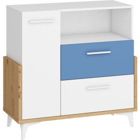   Hey komód 1 ajtó 2 fiók 95W - Artisan tölgy - Fehér - Kék