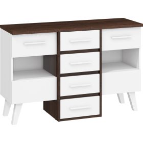   Nordis komód 2 üvegajtó 4 fiók - Sötét Sonoma tölgy - Fehér