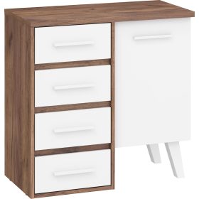 Nordis komód 1 ajtó 4 fiók - Tobacco tölgy - Fehér