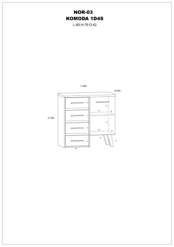 Nordis komód 1 ajtó 4 fiók - Tobacco tölgy - Fehér