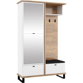   Cross előszoba bútor tükörrel - Burgundy tölgy - Fehér - Fekete huzat