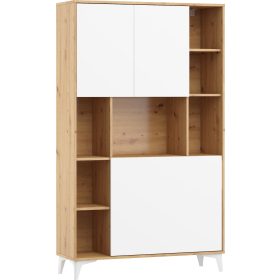   Megan 2 többfunkciós szekrény felhajtható asztallappal 3 ajtó - Artisan tölgy - Fényes fehér