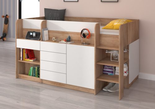 Smile galériaágy jobbos - Világos Sonoma tölgy - Fehér