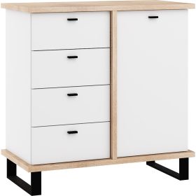   Cross komód 1 ajtó 4 fiók - Világos Sonoma tölgy - Fehér