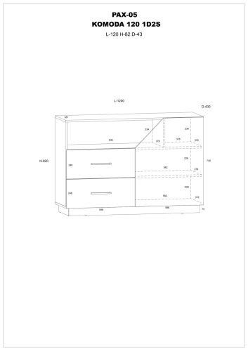 Pax 120 komód 1 ajtó 2 fiók - Endgrain tölgy - Fehér - Beton fekete