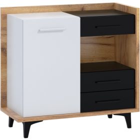 Box komód 1 ajtó 3 fiók - Arany tölgy - Fehér - Fekete