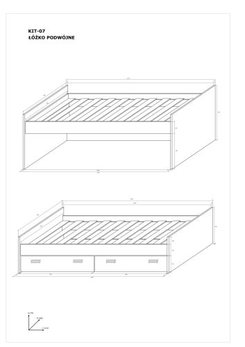 Kitty dupla ágykeret 2 ágyneműtartó fiókkal - Endgrain tölgy - Granada mandula