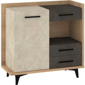   Box komód 1 ajtó 3 fiók - Cremona tölgy - Granada mandula - Granada barna