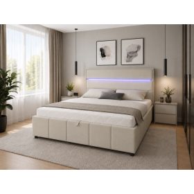   Vista kárpitozott franciaágy ágyneműtartóval és LED világítással 140x200 cm - Natúr