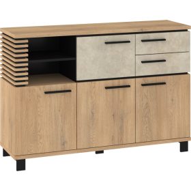   Lamir komód 4 ajtó 2 fiók - Cremona tölgy - Granada mandula - Fekete