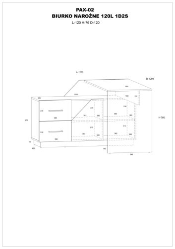 Pax 120L sarok íróasztal kombináció balos - Endgrain tölgy - Fehér - Granada mandula