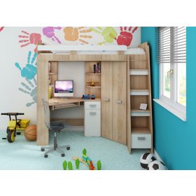   Antresola galériaágy jobbos - Világos Sonoma tölgy - Fehér