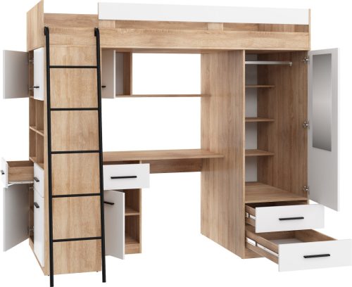 Level galériaágy balos - Világos Sonoma tölgy - Fehér