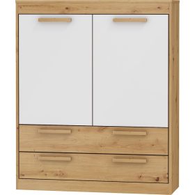   Maximus komód 2 ajtó 2 fiók - Artisan tölgy - Fényes fehér