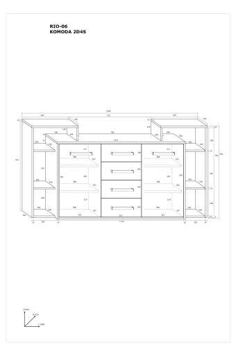 Rio komód 2 ajtó 4 fiók - Fehér tölgy - Arany tölgy