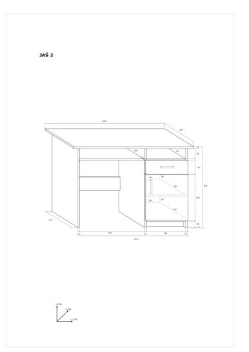 Jas 2 íróasztal - Fehér tölgy