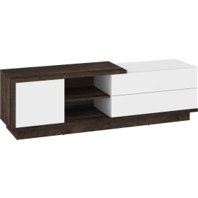   Hybrid TV-állvány 1 ajtó 2 fiók - Grange tölgy - Fényes fehér