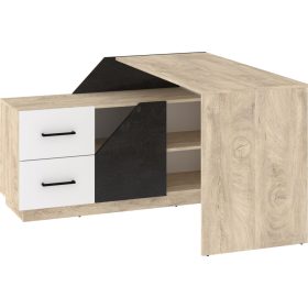   Pax 120L sarok íróasztal kombináció balos - Endgrain tölgy - Fehér - Beton fekete