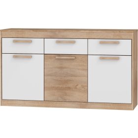   Maximus komód 3 ajtó 3 fiók - Világos Sonoma tölgy - Fényes fehér