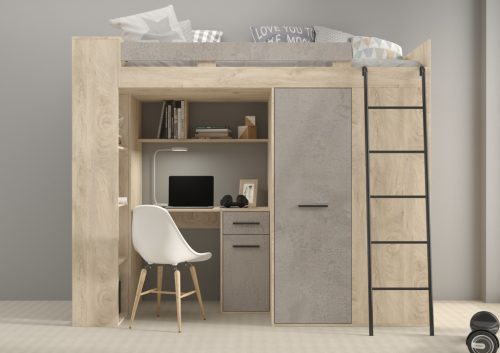 Verana galériaágy jobbos - Endgrain tölgy - Beton szürke