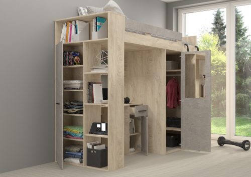 Verana galériaágy jobbos - Endgrain tölgy - Beton szürke