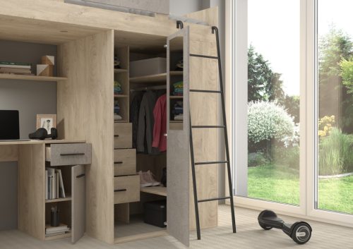 Verana galériaágy jobbos - Endgrain tölgy - Beton szürke