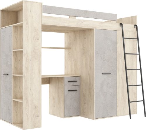 Verana galériaágy jobbos - Endgrain tölgy - Beton szürke