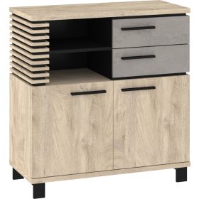   Lamir komód 2 ajtó 2 fiók - Endgrain tölgy - Beton szürke - Fekete