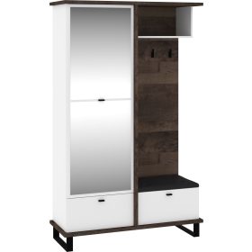   Cross előszoba bútor tükörrel - Grange tölgy - Fehér - Fekete huzat