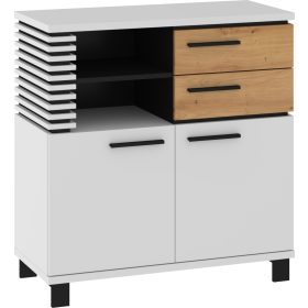   Lamir komód 2 ajtó 2 fiók - Fehér - Artisan tölgy - Fekete