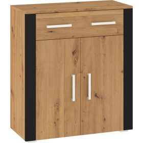   Notti komód 2 ajtó 1 fiók - Artisan tölgy - Artisan tölgy - Fekete