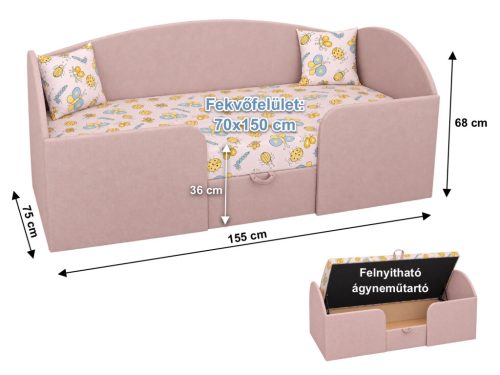 Moana ágyneműtartós gyerekheverő - Rózsaszín