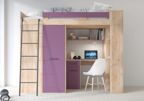 Verana galériaágy balos - Világos Sonoma tölgy - Lila