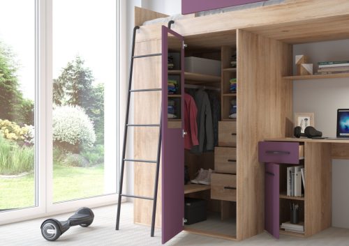 Verana galériaágy balos - Világos Sonoma tölgy - Lila