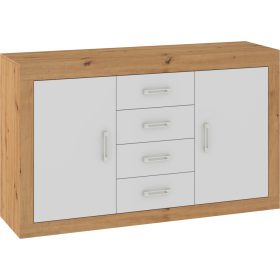 Verin komód 2 ajtó 4 fiók - Artisan tölgy - Fehér