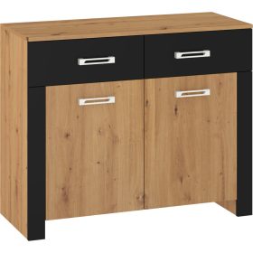 Hugo komód 2 ajtó 2 fiók - Artisan tölgy - Fekete