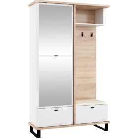   Cross előszoba bútor tükörrel - Világos Sonoma tölgy - Fehér - Bézs huzat