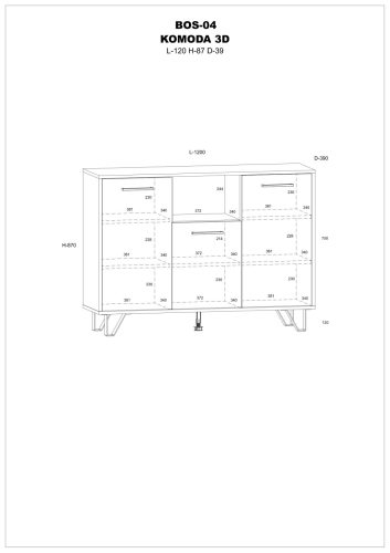 Boss komód 3 ajtó - Fehér - Világos Sonoma tölgy