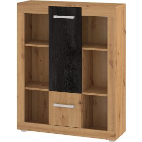   Viki alacsony könyvespolc 2 ajtó - Artisan tölgy - Beton fekete