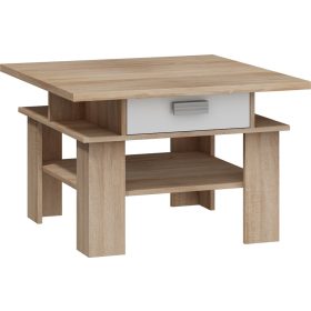   Solo dohányzóasztal 2 fiók - Világos Sonoma tölgy - Fényes fehér