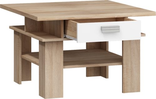 Solo dohányzóasztal 2 fiók - Világos Sonoma tölgy - Fényes fehér
