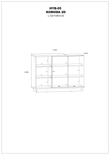 Hybrid komód 2 ajtó - Cremona tölgy - Fényes fehér