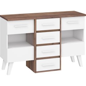 Nordis komód 2 üvegajtó 4 fiók - Tobacco tölgy - Fehér