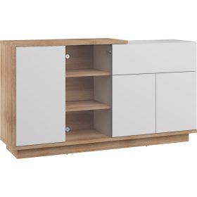   Hybrid komód 3 ajtó 1 fiók 1 üvegajtó - Világos Sonoma tölgy - Fényes fehér
