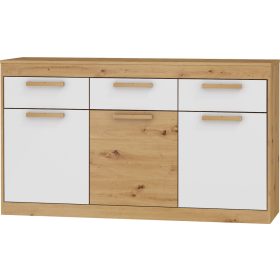   Maximus komód 3 ajtó 3 fiók - Artisan tölgy - Fényes fehér