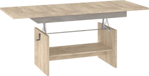 Dallas  emelhető és kihúzható dohányzóasztal - Endgrain tölgy - Beton szürke