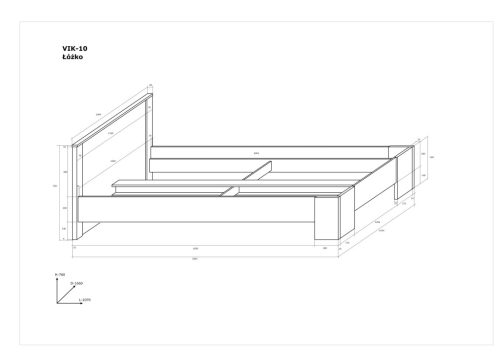 Viki ágykeret ágyrács nélkül - Endgrain tölgy - Beton szürke