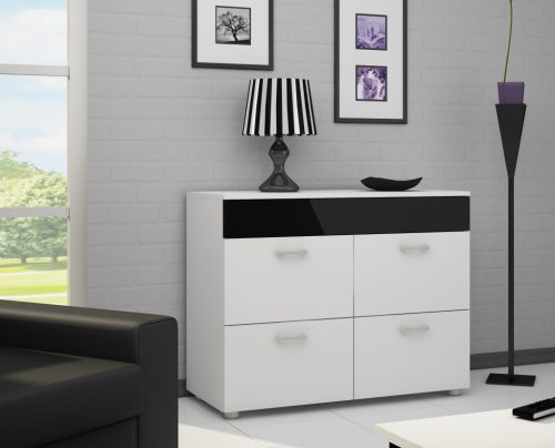 Magic komód 4 ajtó - Fehér - Fényes fekete