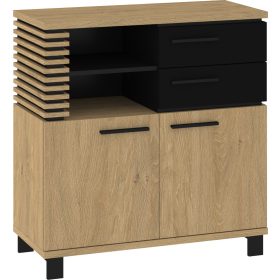   Lamir komód 2 ajtó 2 fiók - Stone tölgy - Fényes fekete - Fekete